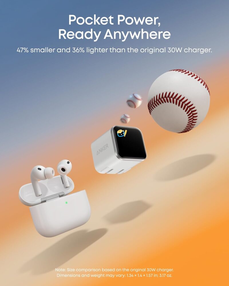 611h1hXjmvL._AC_SL1500_.jpg Anker Smart Display Charger. Anker Nano 45W GaN Fast Charging USB C Charger. 180° Foldable Plug. Smart Recognition. Built-in Care Mode. for iPhone17/16/15(Non-Battery.One USB-C Port.No Cable Included)