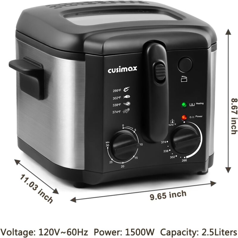 CUSIMAX 2.5L Deep Fryer - 1500W with Odor Free Filter