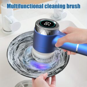 HOTU, 1 Set Electric Cleaning Brush, Electric Spin Scrubber with 5 Replaceable Brush Head, TYPE-C Power Cord Electric Cleaning Brush, Three-Speed Adjustable Handheld Rechargeable Shower Scrubber, for Bathroom, Kitchen, Bathtub, Tile, Shower
