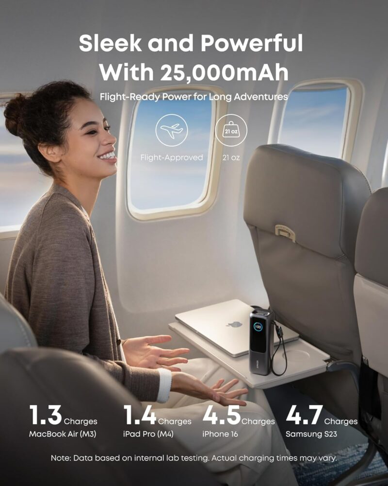 71CZhTParfL._AC_SL1500_.jpg Anker Laptop Power Bank. 25.000mAh Portable Charger with Triple 100W USB-C Ports. Built-in Retractable Cables. Flight-Approved for Travel. iPhone 17/16 Series. MacBook. Samsung. and More