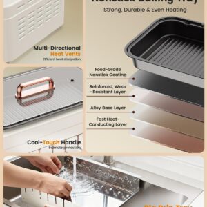 4-in-1 Electric Indoor Grill Smokeless for Home.Countertop Electric Grill with Removable Sizzling Grill Pan & Grate + Auto Rotating Kabob Skewers + Electric Hot Dog Roller Dual Zone Cook with Lid