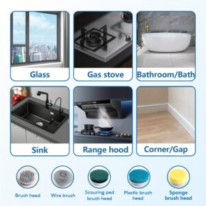 HOTU, 1 Set Electric Cleaning Brush, Electric Spin Scrubber with 5 Replaceable Brush Head, TYPE-C Power Cord Electric Cleaning Brush, Three-Speed Adjustable Handheld Rechargeable Shower Scrubber, for Bathroom, Kitchen, Bathtub, Tile, Shower