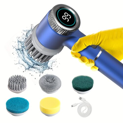 ae7e7ad2-4ac7-4623-9304-912a5a202c25.jpg HOTU, 1 Set Electric Cleaning Brush, Electric Spin Scrubber with 5 Replaceable Brush Head, TYPE-C Power Cord Electric Cleaning Brush, Three-Speed Adjustable Handheld Rechargeable Shower Scrubber, for Bathroom, Kitchen, Bathtub, Tile, Shower