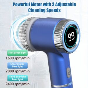 HOTU, 1 Set Electric Cleaning Brush, Electric Spin Scrubber with 5 Replaceable Brush Head, TYPE-C Power Cord Electric Cleaning Brush, Three-Speed Adjustable Handheld Rechargeable Shower Scrubber, for Bathroom, Kitchen, Bathtub, Tile, Shower