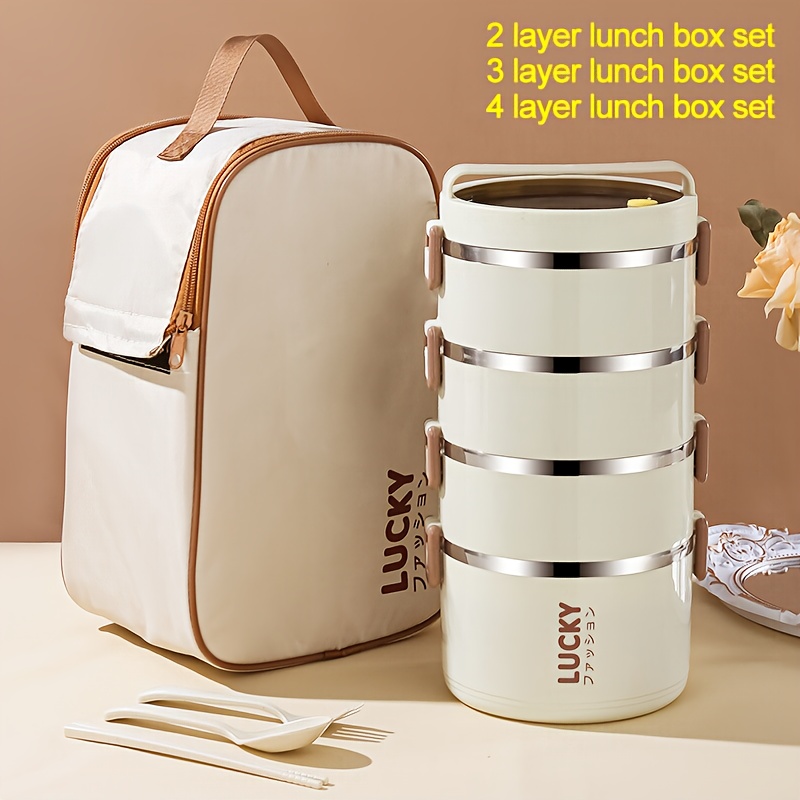 2-Tier Lunch Box Set u002F 3-Tier Lunch Box Set u002F 4-Tier Lunch Box Set - Large Capacity Stainless Steel Lunch Box with Insulated Lunch Bag, Suitable for School, Camping, Workplace - Ideal for Students and Office Workers - A Must-Have for Students