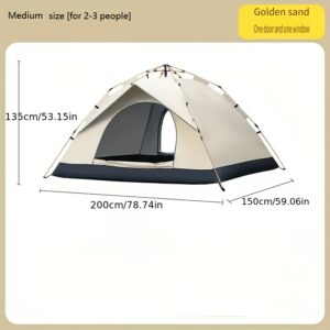 Outdoor 4 Person Family Camping Tent - Automatic Pop Up Camping Tent, Durable Oxford Fabric with Ventilation Mesh, Portable for Beach, Fishing And Hiking, Suitable for Camping, Hiking Gear, Use in Natural Environment, Sturdy Pole Support
