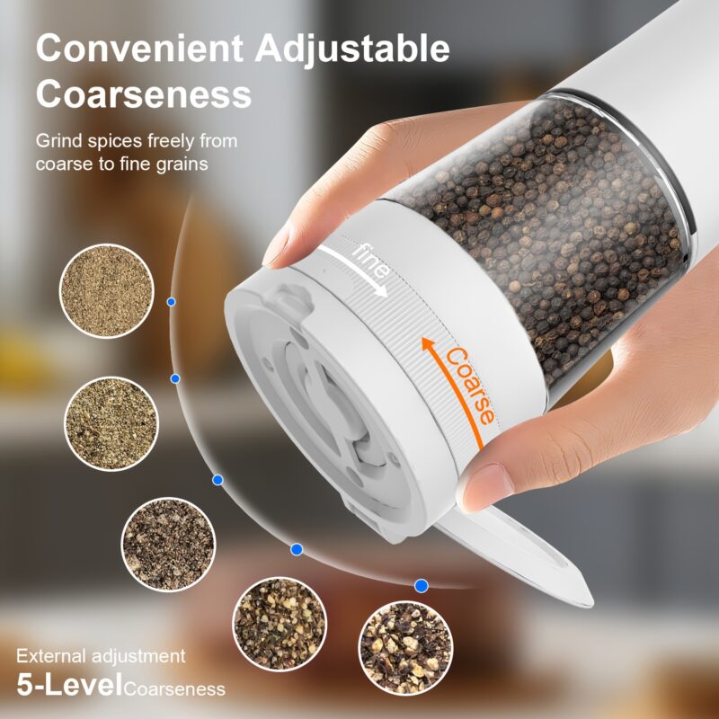 1pcu002F2pcs Automatic Electric Pepper & Salt Grinder - LED Display Stainless Steel Mill, External Coarseness Adjustment, Rechargeable Electric Pepper Mill, Upgraded Larger Capacity, One-Hand Operation, Perfect Gift for Home & Kitchen, Durable Kitchen Tool, Kitchen Grinder, Sleek Design, Highquality Build, Cooking Enthusiasts, Modern Kitchenware, Sturdy Construction, Cooking Hobbyists, Salt And Pepper Setu002Fmill, Kitchen Accessory