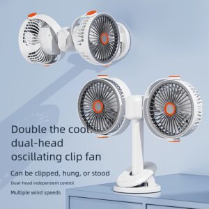 2026 Multifunctional 3-in-1 Clipu002FWall-Mountedu002FStand Circulating Fan, New Desktop Double-Headed Fan, Car Fan, USB Rechargeable Personal Fan with 5 Strong Wind, Quiet Cooling Fan for Home, Office, Bedroom, Camping, Hiking, Car