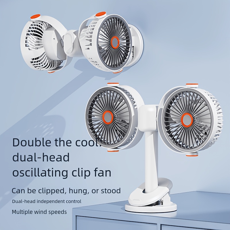2026 Multifunctional 3-in-1 Clipu002FWall-Mountedu002FStand Circulating Fan, New Desktop Double-Headed Fan, Car Fan, USB Rechargeable Personal Fan with 5 Strong Wind, Quiet Cooling Fan for Home, Office, Bedroom, Camping, Hiking, Car