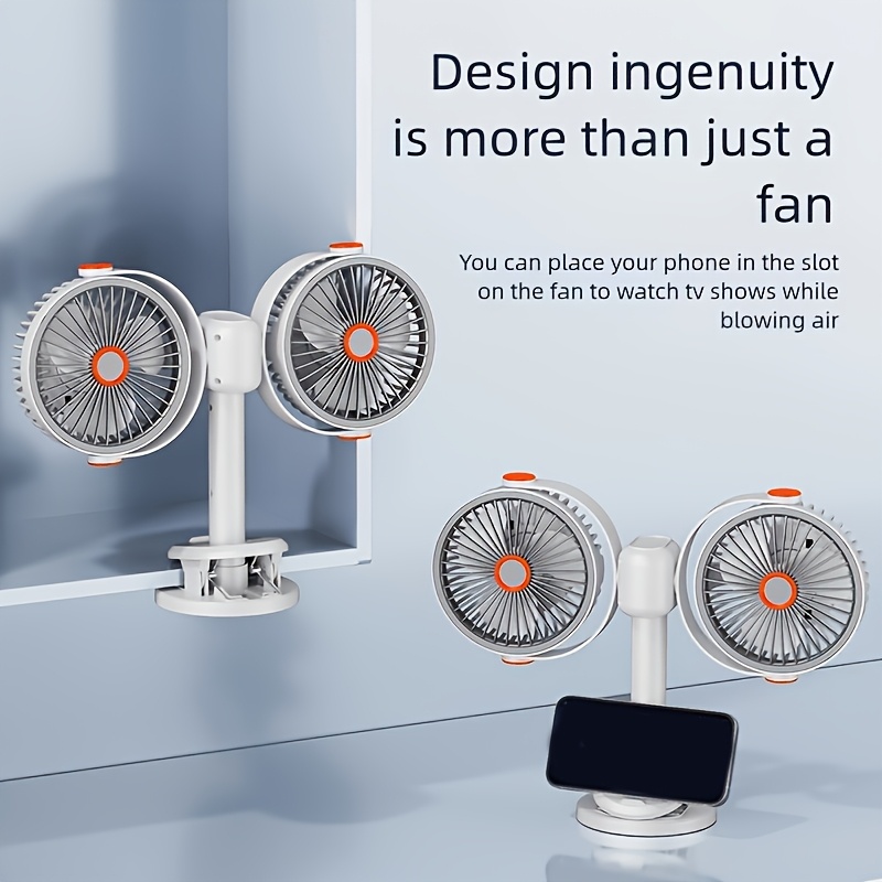 2026 Multifunctional 3-in-1 Clipu002FWall-Mountedu002FStand Circulating Fan, New Desktop Double-Headed Fan, Car Fan, USB Rechargeable Personal Fan with 5 Strong Wind, Quiet Cooling Fan for Home, Office, Bedroom, Camping, Hiking, Car