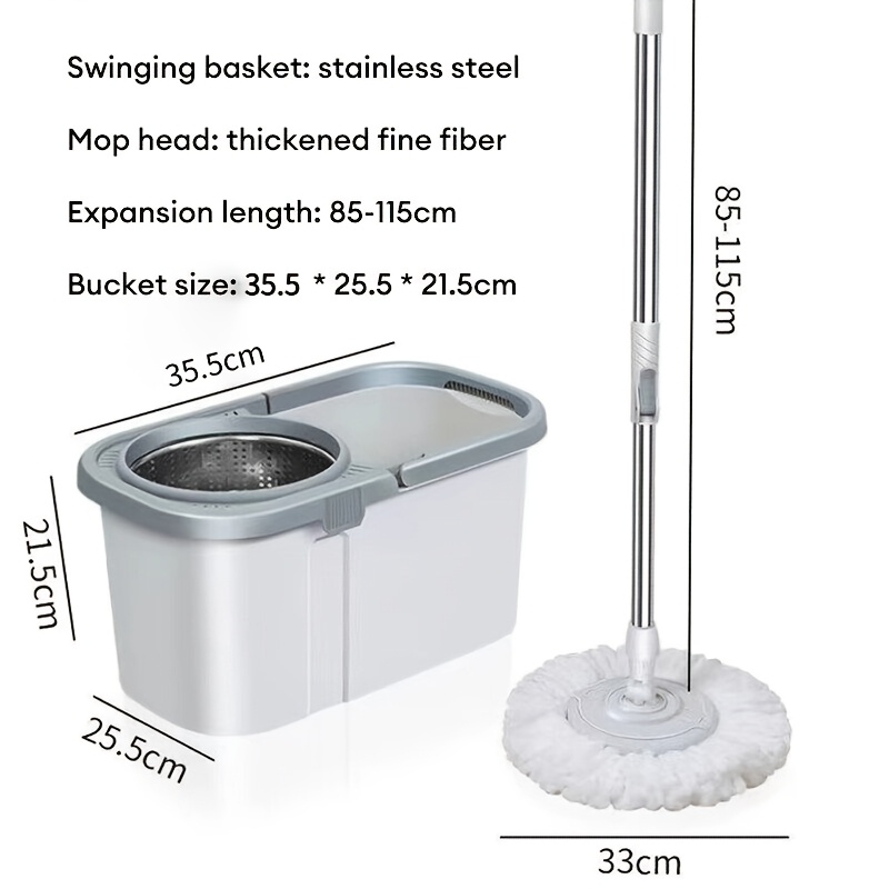 High-Quality Quick Spin Mop Set Including a Bucket And Two Mop Pads, Featuring a Microfiber 360-Degree Rotating Design for Effortless Cleaning. This Hands-Free Spinner Is Ideal for All Types of Flooring And Comes with a Bucket Equipped with Four Whe
