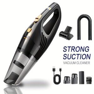 Car Vacuum Cleaner, Handheld Vacuum Cleaner with 6000PA Super Strong Suction, 1800mAh Large Capacity, Low Noise, with Five Matching Accessories for Car Interior Care, Home And Pet Cleaning, Car Accessories for Women Color Girly Car Stuff Gift