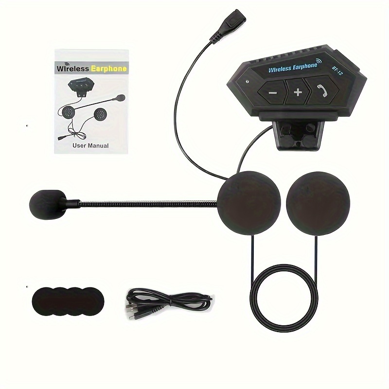 Wireless 12, Wireless Motorcycle Helmet Earphone Headset for Hands-Free Calls And Stereo Music Playback
