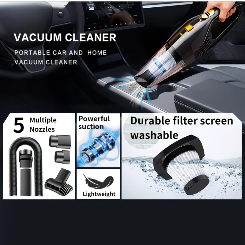 Car Vacuum Cleaner, Handheld Vacuum Cleaner with 6000PA Super Strong Suction, 1800mAh Large Capacity, Low Noise, with Five Matching Accessories for Car Interior Care, Home And Pet Cleaning, Car Accessories for Women Color Girly Car Stuff Gift