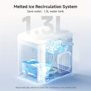 Simplus Ice Maker Household 1.3L Water Tank Compact Design Low Power Automatic Ice Production Self-cleaning Function for Convenience Rapid Ice Production In 7-8 Minutes Compact Size, Multiple Usage Scenarios, Kitchen, Dormitory, Office