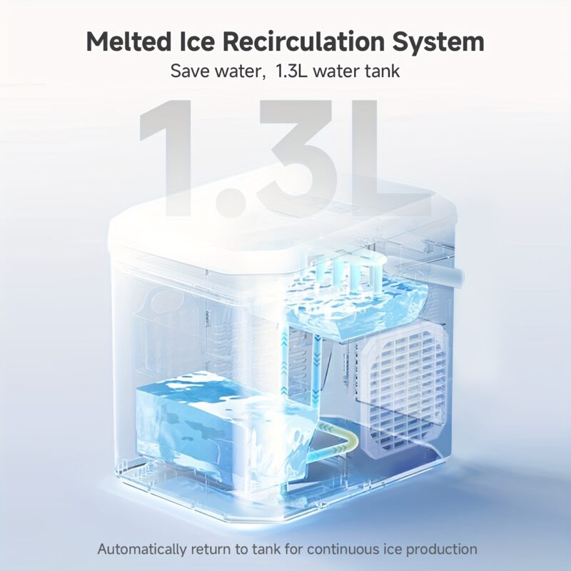 Simplus Ice Maker Household 1.3L Water Tank Compact Design Low Power Automatic Ice Production Self-cleaning Function for Convenience Rapid Ice Production In 7-8 Minutes Compact Size, Multiple Usage Scenarios, Kitchen, Dormitory, Office