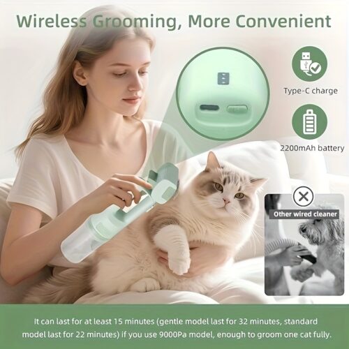 Grooming Vacuum kit Cat Brush for Shedding Pet hair brush tool Cordless Hand Vacuum green Handheld Vacuum Car Vacuum Cordless with Reusable Filter and Motorized Brush Rechargeable for Carpet Couch & Stairs, PET Handheld Vacuum with PetExtract Hair
