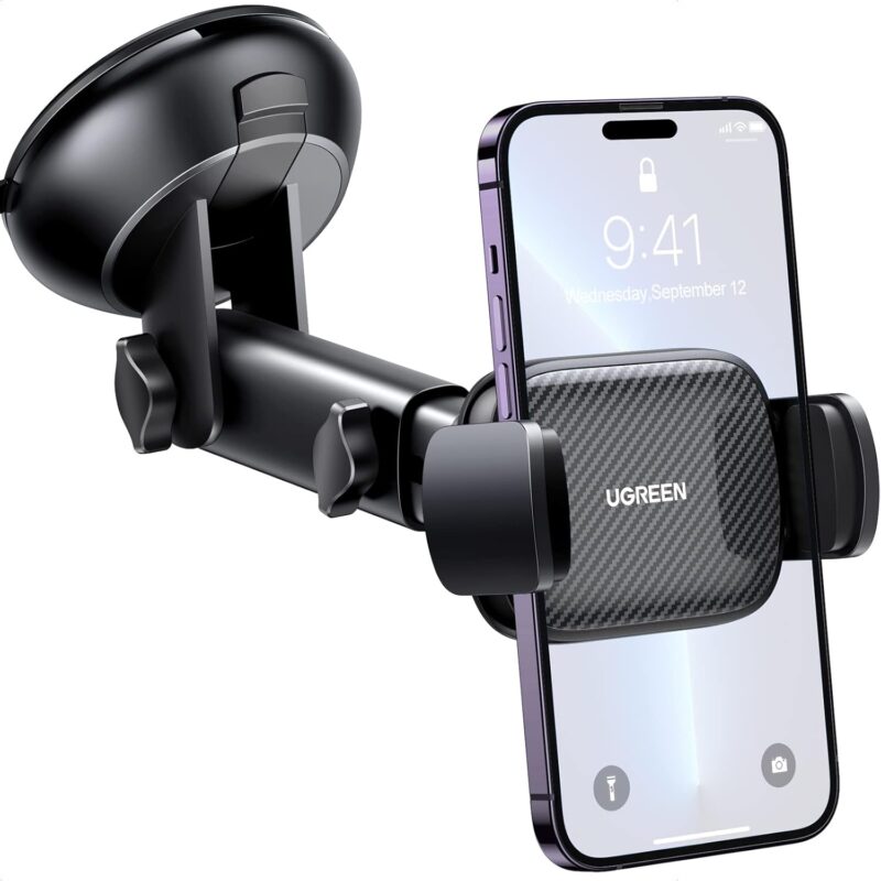 61w647p-UZL._AC_SL1500_.jpg UGREEN Car Phone Holder Mount. Dashboard Windshield Smartphone Cradle. Strong Suction. Compatible with iPhone 16 Pro Max. Galaxy S24 Ultra