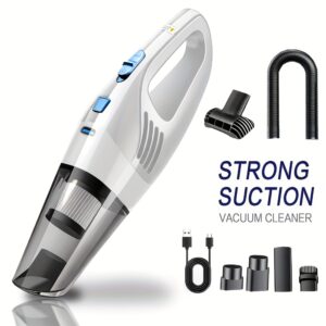 Car Vacuum Cleaner, Handheld Vacuum Cleaner with 6000PA Super Strong Suction, 1800mAh Large Capacity, Low Noise, with Five Matching Accessories for Car Interior Care, Home And Pet Cleaning, Car Accessories for Women Color Girly Car Stuff Gift