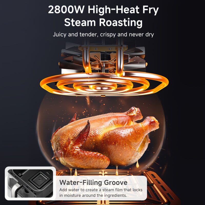 Simplus 10L Dual-Basket Air Fryer: Transparent Window + Clear LCD Display, 11 Predefined Settings, Perfect for Family Events