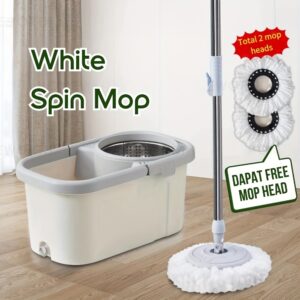 High-Quality Quick Spin Mop Set Including a Bucket And Two Mop Pads, Featuring a Microfiber 360-Degree Rotating Design for Effortless Cleaning. This Hands-Free Spinner Is Ideal for All Types of Flooring And Comes with a Bucket Equipped with Four Whe