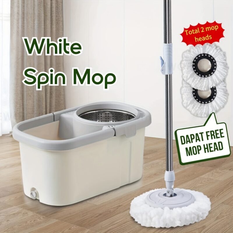 High-Quality Quick Spin Mop Set Including a Bucket And Two Mop Pads, Featuring a Microfiber 360-Degree Rotating Design for Effortless Cleaning. This Hands-Free Spinner Is Ideal for All Types of Flooring And Comes with a Bucket Equipped with Four Whe