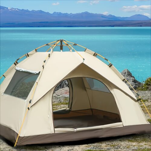 Outdoor 4 Person Family Camping Tent - Automatic Pop Up Camping Tent, Durable Oxford Fabric with Ventilation Mesh, Portable for Beach, Fishing And Hiking, Suitable for Camping, Hiking Gear, Use in Natural Environment, Sturdy Pole Support