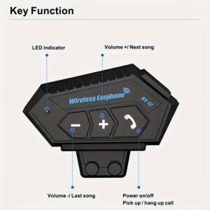 Wireless 12, Wireless Motorcycle Helmet Earphone Headset for Hands-Free Calls And Stereo Music Playback