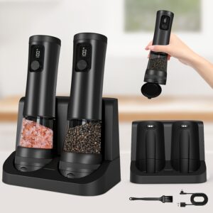 1pcu002F2pcs Automatic Electric Pepper & Salt Grinder - LED Display Stainless Steel Mill, External Coarseness Adjustment, Rechargeable Electric Pepper Mill, Upgraded Larger Capacity, One-Hand Operation, Perfect Gift for Home & Kitchen, Durable Kitchen Tool, Kitchen Grinder, Sleek Design, Highquality Build, Cooking Enthusiasts, Modern Kitchenware, Sturdy Construction, Cooking Hobbyists, Salt And Pepper Setu002Fmill, Kitchen Accessory