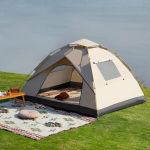 Outdoor 4 Person Family Camping Tent - Automatic Pop Up Camping Tent, Durable Oxford Fabric with Ventilation Mesh, Portable for Beach, Fishing And Hiking, Suitable for Camping, Hiking Gear, Use in Natural Environment, Sturdy Pole Support
