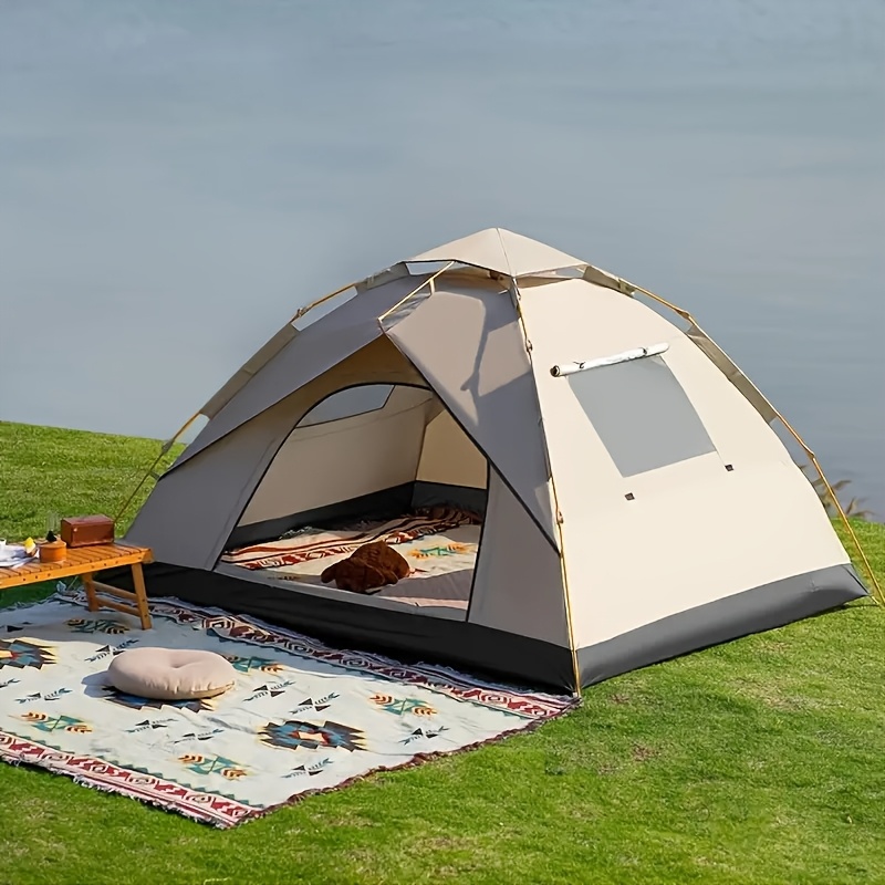 Outdoor 4 Person Family Camping Tent - Automatic Pop Up Camping Tent, Durable Oxford Fabric with Ventilation Mesh, Portable for Beach, Fishing And Hiking, Suitable for Camping, Hiking Gear, Use in Natural Environment, Sturdy Pole Support