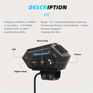 Wireless 12, Wireless Motorcycle Helmet Earphone Headset for Hands-Free Calls And Stereo Music Playback