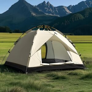 Outdoor 4 Person Family Camping Tent - Automatic Pop Up Camping Tent, Durable Oxford Fabric with Ventilation Mesh, Portable for Beach, Fishing And Hiking, Suitable for Camping, Hiking Gear, Use in Natural Environment, Sturdy Pole Support