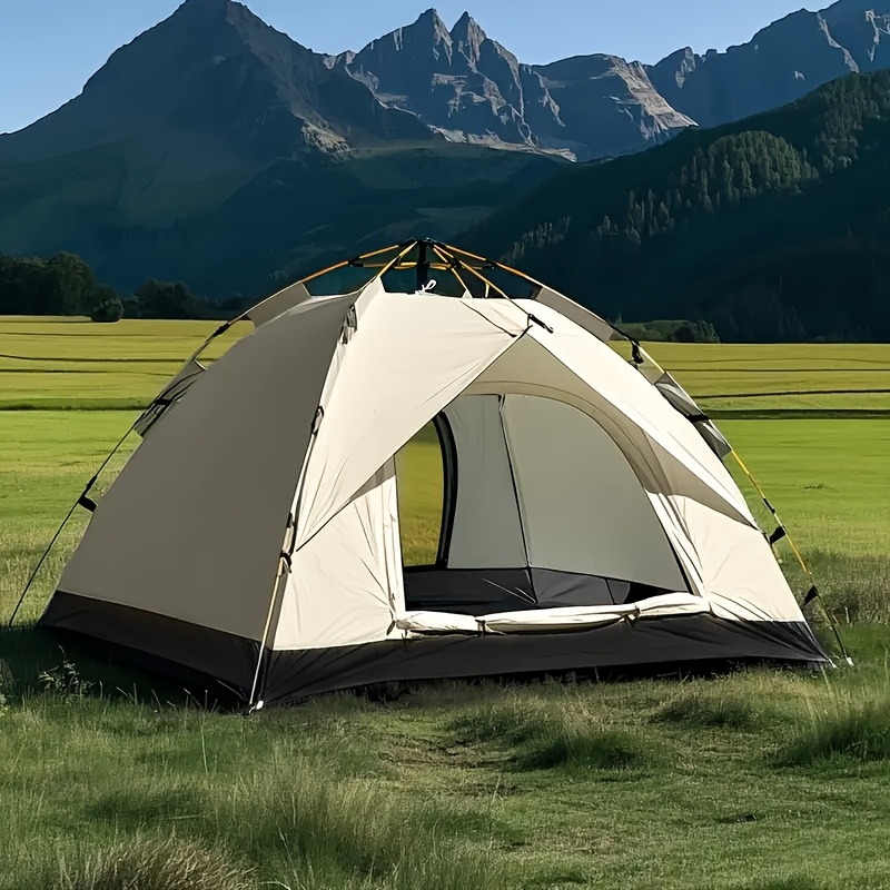Outdoor 4 Person Family Camping Tent - Automatic Pop Up Camping Tent, Durable Oxford Fabric with Ventilation Mesh, Portable for Beach, Fishing And Hiking, Suitable for Camping, Hiking Gear, Use in Natural Environment, Sturdy Pole Support