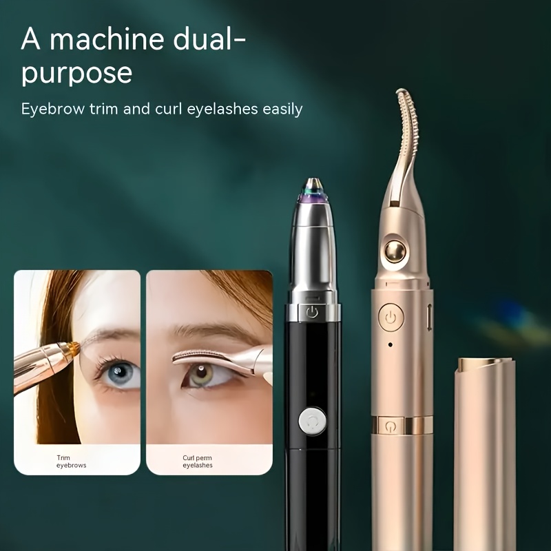 Stylish 2-In-1 Heated Eyelash Curler And Electric Eyebrow Trimmer - Quick Curl, Accurate Trim, Soft Heat, Dual-Function Beauty for Easy Grooming