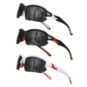 3pcs COMAXSUN Polarized Fashion Glasses for Men & Women - Lightweight PC Frame & TAC Glasses Suitable for,,,,, Driving, Suitable for Gifts with Cleaning Cloth, Non-Prescription Eyewear