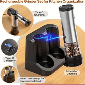 1pcu002F2pcs Automatic Electric Pepper & Salt Grinder - LED Display Stainless Steel Mill, External Coarseness Adjustment, Rechargeable Electric Pepper Mill, Upgraded Larger Capacity, One-Hand Operation, Perfect Gift for Home & Kitchen, Durable Kitchen Tool, Kitchen Grinder, Sleek Design, Highquality Build, Cooking Enthusiasts, Modern Kitchenware, Sturdy Construction, Cooking Hobbyists, Salt And Pepper Setu002Fmill, Kitchen Accessory