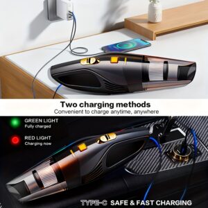 Car Vacuum Cleaner, Handheld Vacuum Cleaner with 6000PA Super Strong Suction, 1800mAh Large Capacity, Low Noise, with Five Matching Accessories for Car Interior Care, Home And Pet Cleaning, Car Accessories for Women Color Girly Car Stuff Gift