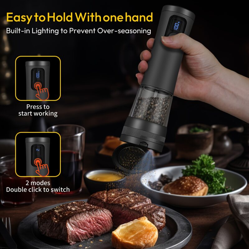 1pcu002F2pcs Automatic Electric Pepper & Salt Grinder - LED Display Stainless Steel Mill, External Coarseness Adjustment, Rechargeable Electric Pepper Mill, Upgraded Larger Capacity, One-Hand Operation, Perfect Gift for Home & Kitchen, Durable Kitchen Tool, Kitchen Grinder, Sleek Design, Highquality Build, Cooking Enthusiasts, Modern Kitchenware, Sturdy Construction, Cooking Hobbyists, Salt And Pepper Setu002Fmill, Kitchen Accessory