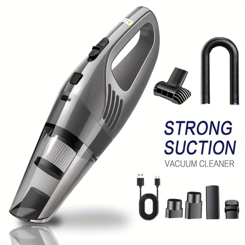 Car Vacuum Cleaner, Handheld Vacuum Cleaner with 6000PA Super Strong Suction, 1800mAh Large Capacity, Low Noise, with Five Matching Accessories for Car Interior Care, Home And Pet Cleaning, Car Accessories for Women Color Girly Car Stuff Gift