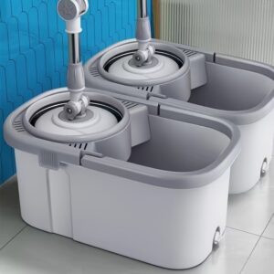 High-Quality Quick Spin Mop Set Including a Bucket And Two Mop Pads, Featuring a Microfiber 360-Degree Rotating Design for Effortless Cleaning. This Hands-Free Spinner Is Ideal for All Types of Flooring And Comes with a Bucket Equipped with Four Whe