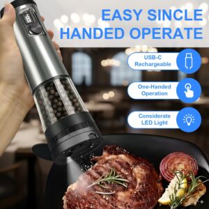 1pcu002F2pcs Automatic Electric Pepper & Salt Grinder - LED Display Stainless Steel Mill, External Coarseness Adjustment, Rechargeable Electric Pepper Mill, Upgraded Larger Capacity, One-Hand Operation, Perfect Gift for Home & Kitchen, Durable Kitchen Tool, Kitchen Grinder, Sleek Design, Highquality Build, Cooking Enthusiasts, Modern Kitchenware, Sturdy Construction, Cooking Hobbyists, Salt And Pepper Setu002Fmill, Kitchen Accessory