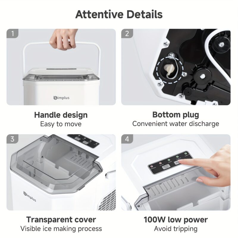Simplus Ice Maker Household 1.3L Water Tank Compact Design Low Power Automatic Ice Production Self-cleaning Function for Convenience Rapid Ice Production In 7-8 Minutes Compact Size, Multiple Usage Scenarios, Kitchen, Dormitory, Office