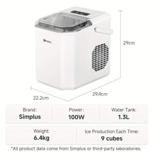 Simplus Ice Maker Household 1.3L Water Tank Compact Design Low Power Automatic Ice Production Self-cleaning Function for Convenience Rapid Ice Production In 7-8 Minutes Compact Size, Multiple Usage Scenarios, Kitchen, Dormitory, Office