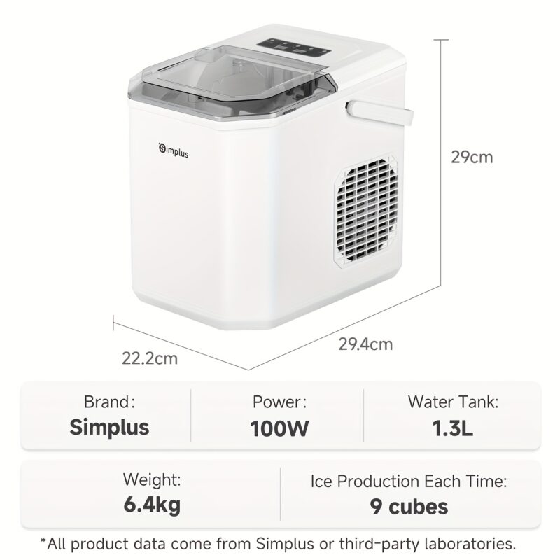 Simplus Ice Maker Household 1.3L Water Tank Compact Design Low Power Automatic Ice Production Self-cleaning Function for Convenience Rapid Ice Production In 7-8 Minutes Compact Size, Multiple Usage Scenarios, Kitchen, Dormitory, Office