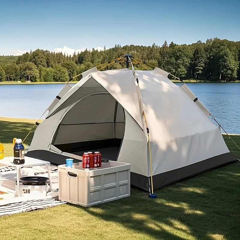 Outdoor 4 Person Family Camping Tent - Automatic Pop Up Camping Tent, Durable Oxford Fabric with Ventilation Mesh, Portable for Beach, Fishing And Hiking, Suitable for Camping, Hiking Gear, Use in Natural Environment, Sturdy Pole Support