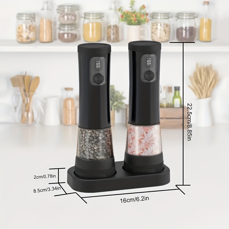 1pcu002F2pcs Automatic Electric Pepper & Salt Grinder - LED Display Stainless Steel Mill, External Coarseness Adjustment, Rechargeable Electric Pepper Mill, Upgraded Larger Capacity, One-Hand Operation, Perfect Gift for Home & Kitchen, Durable Kitchen Tool, Kitchen Grinder, Sleek Design, Highquality Build, Cooking Enthusiasts, Modern Kitchenware, Sturdy Construction, Cooking Hobbyists, Salt And Pepper Setu002Fmill, Kitchen Accessory