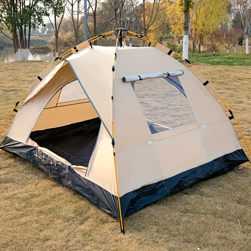 Outdoor 4 Person Family Camping Tent - Automatic Pop Up Camping Tent, Durable Oxford Fabric with Ventilation Mesh, Portable for Beach, Fishing And Hiking, Suitable for Camping, Hiking Gear, Use in Natural Environment, Sturdy Pole Support